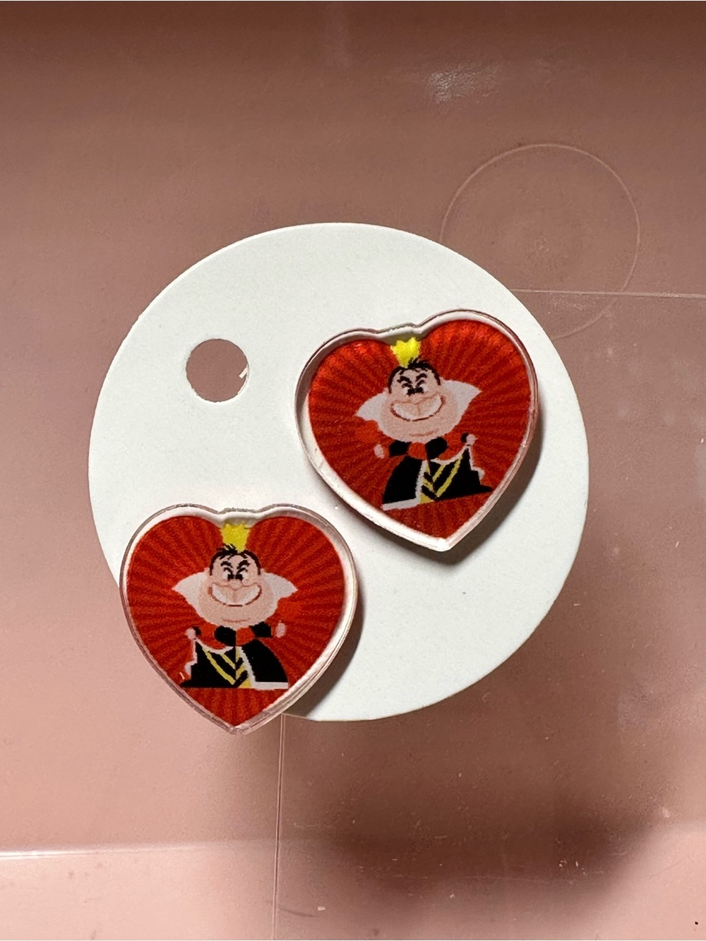 Heart-shaped Queen of Hearts Stud Earrings - Red & Gold